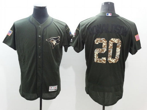 Mens Toronto Blue Jays 20 Josh Donaldson Green Salute To Service 2016 Flexbase Majestic Baseball Jersey