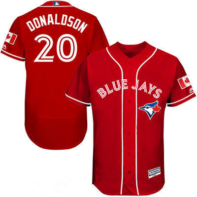 Mens Toronto Blue Jays 20 Josh Donaldson Red Stitched Mlb 2016 Canada Day Majestic Flex Base Jersey