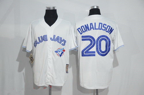 Mens Toronto Blue Jays 20 Josh Donaldson White Majestic Cool Base Cooperstown Collection Jersey
