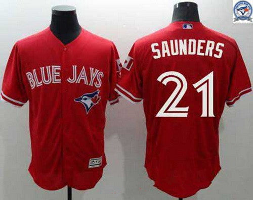 Mens Toronto Blue Jays 21 Michael Saunders Red 2016 Flexbase Majestic Baseball Jersey