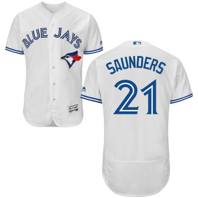 Mens Toronto Blue Jays 21 Michael Saunders White Home 2016 Flexbase Majestic Baseball Jersey
