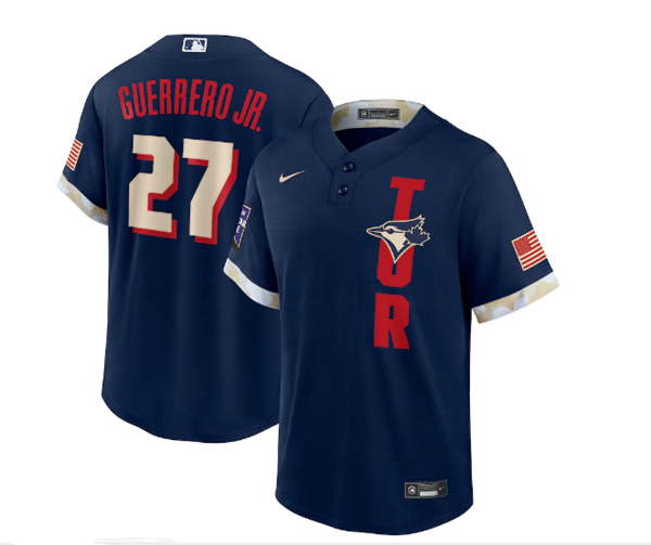 Mens Toronto Blue Jays 27 Vladimir Guerrero Jr 2021 Navy All star Cool Base Stitched Mlb Jersey