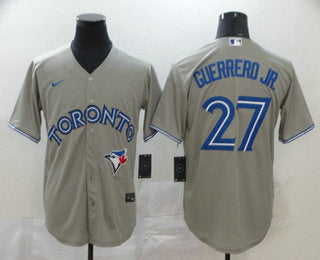 Mens Toronto Blue Jays 27 Vladimir Guerrero Jr Gray Stitched Mlb Cool Base Nike Jersey