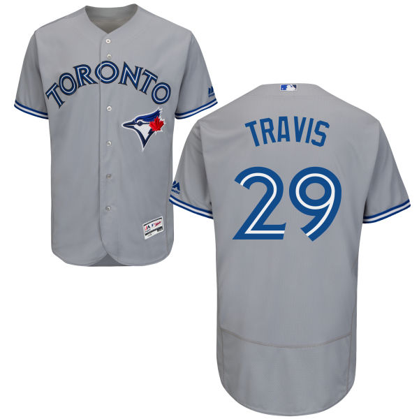 Mens Toronto Blue Jays 29 Devon Travis Gray Road 2016 Flexbase Majestic Baseball Jersey