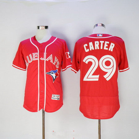 Mens Toronto Blue Jays 29 Joe Carter Retired Red Stitched Mlb 2016 Canada Day Majestic Flex Base Jersey