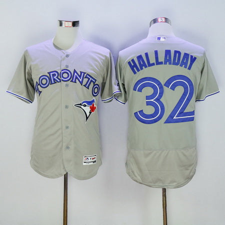 Mens Toronto Blue Jays 32 Roy Halladay Retired Gray 2016 Flexbase Majestic Baseball Jersey