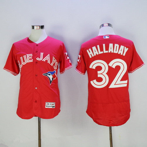 Mens Toronto Blue Jays 32 Roy Halladay Retired Red Stitched Mlb 2016 Majestic Flex Base Jersey