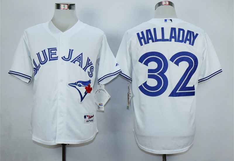 Mens Toronto Blue Jays 32 Roy Halladay White Cool Base Jersey