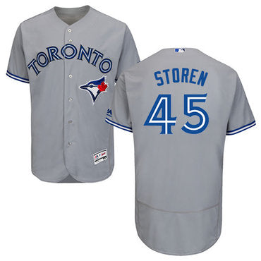 Mens Toronto Blue Jays 45 Drew Storen Gray Road 2016 Flexbase Majestic Baseball Jersey