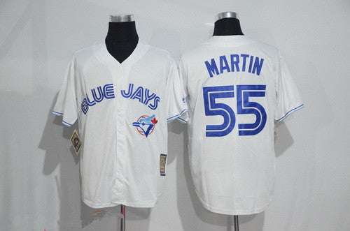Mens Toronto Blue Jays 55 Russell Martin White Majestic Cool Base Cooperstown Collection Jersey