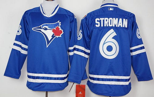 Mens Toronto Blue Jays 6 Marcus Stroman Blue Alternate Long Sleeve Baseball Jersey