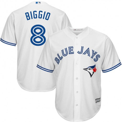 Mens Toronto Blue Jays 8 Cavan Biggio Replica White Cool Base Home Jersey
