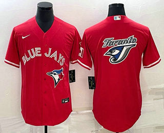 Mens Toronto Blue Jays Big Logo Red Stitched Mlb Cool Base Nike Jersey