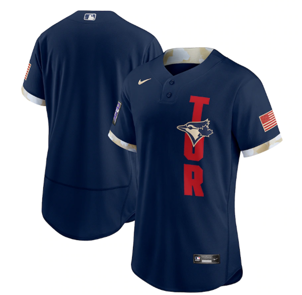 Mens Toronto Blue Jays Blank 2021 Navy All star Flex Base Stitched Mlb Jersey