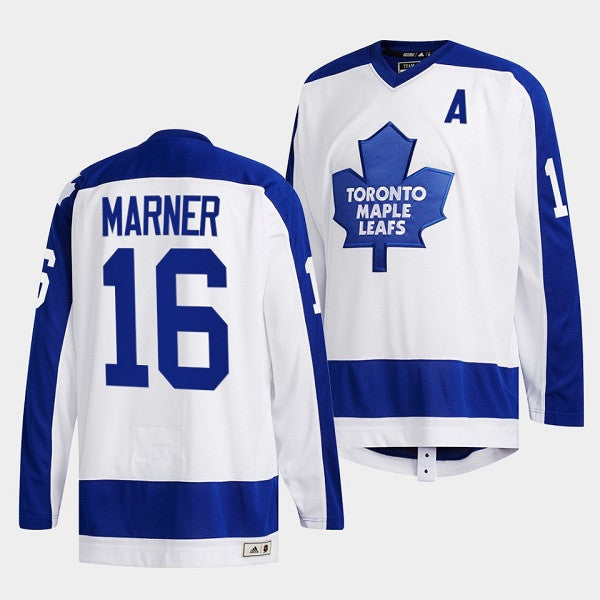 Mens Toronto Maple Leafs 16 Mitchell Marner White Classics Primary Logo Stitched Jersey