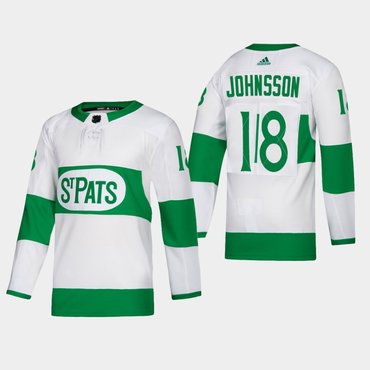Mens Toronto Maple Leafs 18 Andreas Johnsson St Pats Road Authentic Player White Jersey