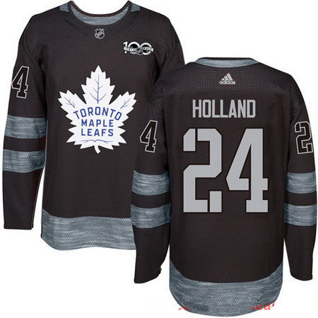Mens Toronto Maple Leafs 24 Peter Holland Black 100th Anniversary Stitched Nhl 2017 Adidas Hockey Jersey