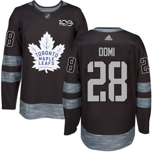 Mens Toronto Maple Leafs 28 Tie Domi Black 100th Anniversary Stitched Nhl 2017 Adidas Hockey Jersey