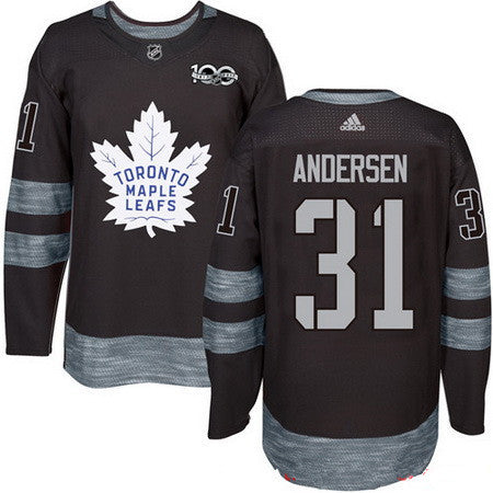 Mens Toronto Maple Leafs 31 Frederik Andersen Black 100th Anniversary Stitched Nhl 2017 Adidas Hockey Jersey