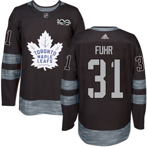 Mens Toronto Maple Leafs 31 Grant Fuhr Black 100th Anniversary Stitched Nhl 2017 Adidas Hockey Jersey