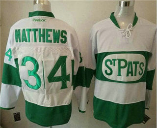 Mens Toronto Maple Leafs 34 Auston Matthews White 2017 St Patricks Day Green Stitched Nhl Reebok Hockey Jersey