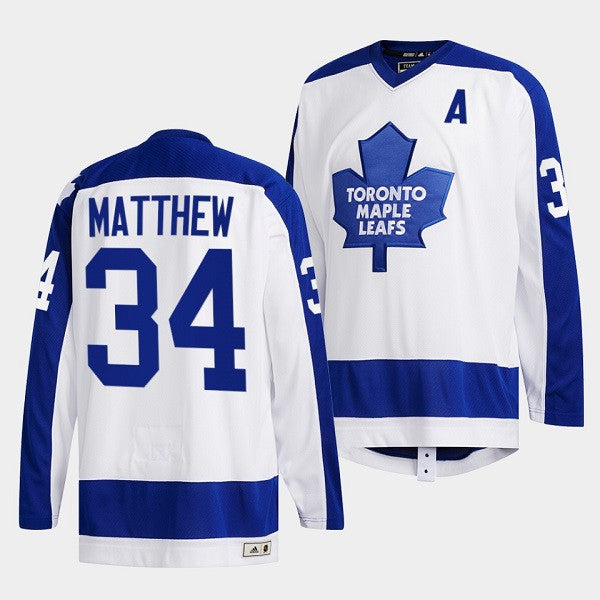 Mens Toronto Maple Leafs 34 Auston Matthews White Classics Primary Logo Stitched Jersey