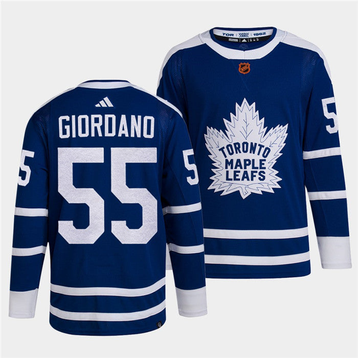 Mens Toronto Maple Leafs Black 55 Mark Giordano Blue 2022 Reverse Retro Stitched Jersey