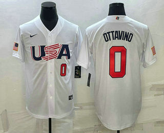 Mens Usa Baseball 0 Adam Ottavino Number 2023 White World Baseball Classic Stitched Jersey