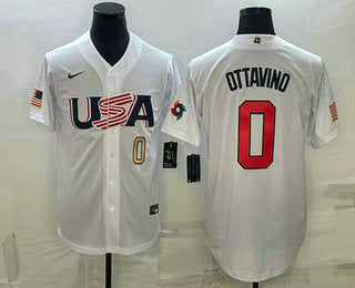 Mens Usa Baseball 0 Adam Ottavino Number 2023 White World Baseball Classic Stitched Jerseys