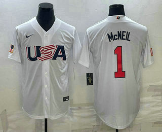 Mens Usa Baseball 1 Jeff Mcneil 2023 White World Classic Stitched Jersey