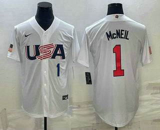 Mens Usa Baseball 1 Jeff Mcneil Number 2023 White World Classic Stitched Jerseys