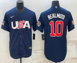 Mens Usa Baseball 10 Jt Realmuto 2023 Navy World Baseball Classic Stitched Jersey