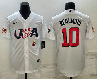 Mens Usa Baseball 10 Jt Realmuto 2023 White World Baseball Classic Stitched Jerseys