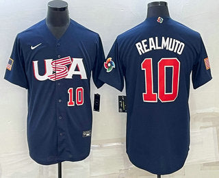 Mens Usa Baseball 10 Jt Realmuto Number 2023 Navy World Baseball Classic Stitched Jersey