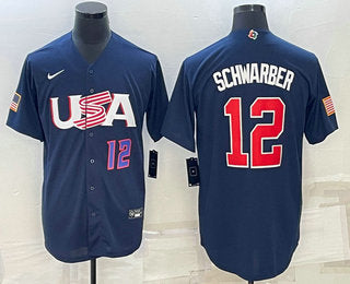 Mens Usa Baseball 12 Kyle Schwarber Number 2023 Navy World Baseball Classic Stitched Jersey