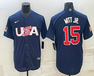 Mens Usa Baseball 15 Bobby Witt Jr 2023 Navy World Baseball Classic Stitched Jerseys