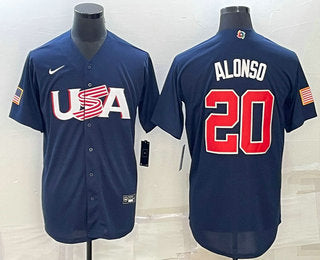 Mens Usa Baseball 20 Pete Alonso 2023 Navy World Baseball Classic Stitched Jersey