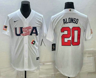 Mens Usa Baseball 20 Pete Alonso 2023 White World Baseball Classic Stitched Jersey