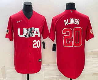 Mens Usa Baseball 20 Pete Alonso Number 2023 Red World Classic Stitched Jerseymj26wn1tm1_43