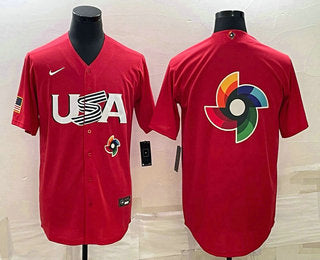 Mens Usa Baseball 2023 Red World Big Logo With Patch Classic Stitched Jerseys