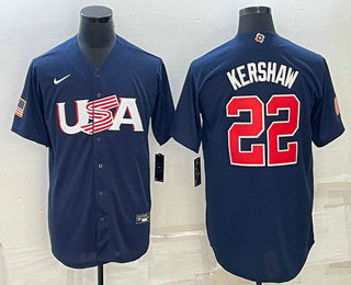 Mens Usa Baseball 22 Clayton Kershaw 2023 Navy World Baseball Classic Stitched Jersey