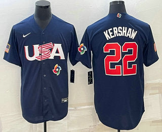 Mens Usa Baseball 22 Clayton Kershaw 2023 Navy World Baseball Classic Stitched Jerseys