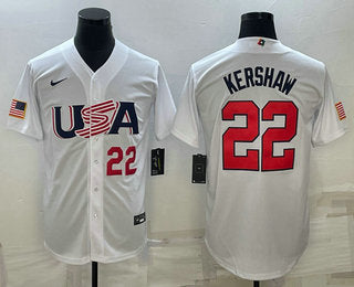 Mens Usa Baseball 22 Clayton Kershaw Number 2023 White World Baseball Classic Stitched Jersey