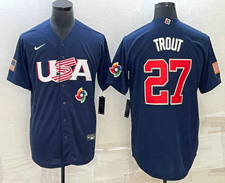 Mens Usa Baseball 27 Mike Trout 2023 Navy World Baseball Classic Stitched Jersey