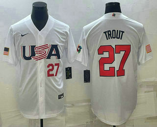 Mens Usa Baseball 27 Mike Trout Number 2023 White World Baseball Classic Replica Stitched Jerseyfcem35r09i_71