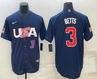 Mens Usa Baseball 3 Mookie Betts Number 2023 Navy World Baseball Classic Stitched Jersey