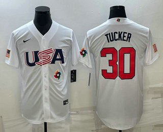 Mens Usa Baseball 30 Kyle Tucker 2023 White World Baseball Classic Stitched Jersey
