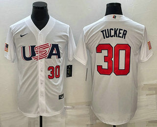 Mens Usa Baseball 30 Kyle Tucker Number 2023 White World Baseball Classic Stitched Jerseys