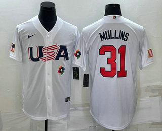 Mens Usa Baseball 31 Cedric Mullins 2023 White World Classic Stitched Jerseys