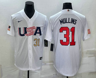 Mens Usa Baseball 31 Cedric Mullins Number 2023 White World Classic Stitched Jersey